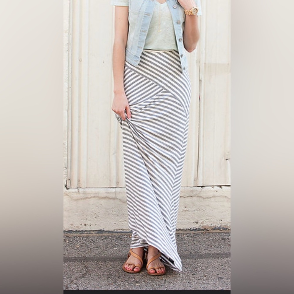 M.S.S.P. Striped Aqua & Grey Maxi Skirt | Size XS | Never Worn | Stretch